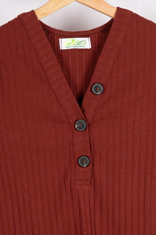 Ladies full sleeve casual fit V neck with big buttons tops