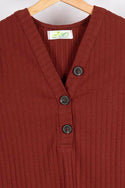 Ladies full sleeve casual fit V neck with big buttons tops