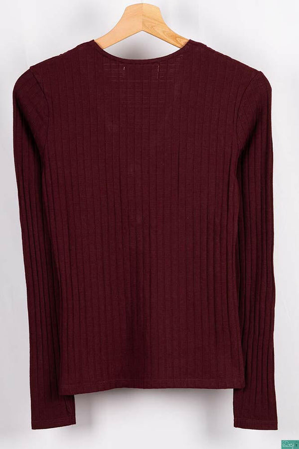 Ladies full sleeve casual fit V neck with big buttons tops
