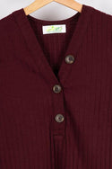 Ladies full sleeve casual fit V neck with big buttons tops