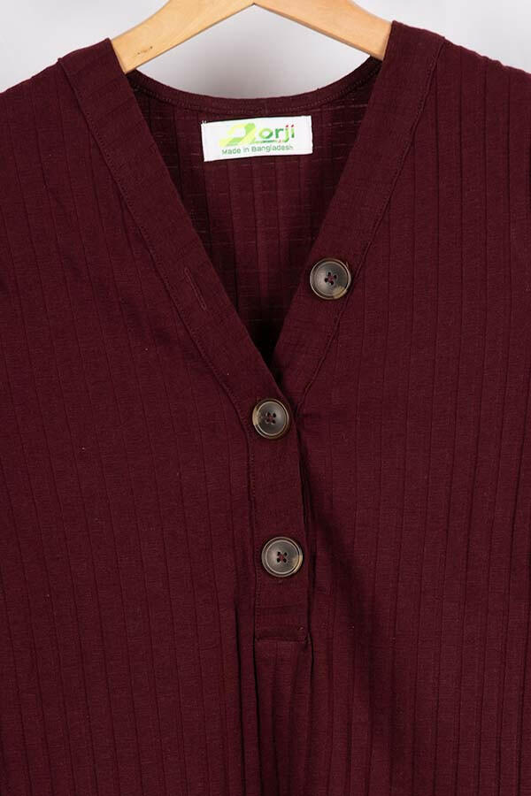 Ladies full sleeve casual fit V neck with big buttons tops