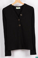 Ladies full sleeve casual fit V neck with big buttons tops