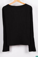 Ladies full sleeve casual fit V neck with buttons tops in Black.