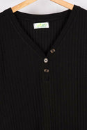 Ladies full sleeve casual fit V neck with buttons tops in Black.