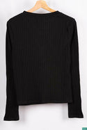 Ladies full sleeve casual fit V neck tops in Black.