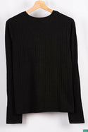 Ladies full sleeve casual fit V neck tops with big buttons in Black.