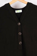 Ladies full sleeve casual fit V neck tops with big buttons in Black.