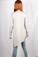 Ladies full sleeve casual fit Owl long top in Ash with an asymmetric hem on opposite direction.