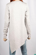 Ladies full sleeve casual fit Owl long top in Ash with an asymmetric hem on opposite direction.