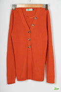 V neck full sleeve ladies’ light soft sweater with button