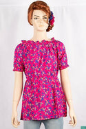Ladies frill ruffle neck with frilly half sleeve casual fit ruffle smock floral tops