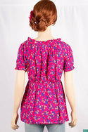 Ladies frill ruffle neck with frilly half sleeve casual fit ruffle smock floral tops
