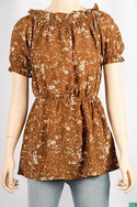 Ladies frill ruffle neck with frilly half sleeve casual fit ruffle smock floral tops