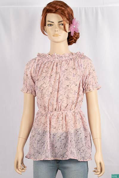 Ladies frill ruffle neck with frilly half sleeve casual fit ruffle smock floral tops