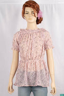 Ladies frill ruffle neck with frilly half sleeve casual fit ruffle smock floral tops