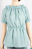 Ladies frill ruffle neck with frilly half sleeve casual fit ruffle smock floral tops