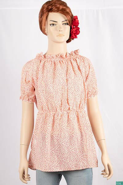 Ladies frill ruffle neck with frilly half sleeve casual fit ruffle smock floral tops