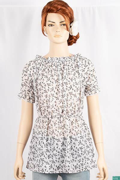 Ladies frill ruffle neck with frilly half sleeve casual fit ruffle smock floral tops