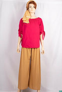 Ladies frilled neck design stylish 3/4 sleeve casual fit rose pink tops
