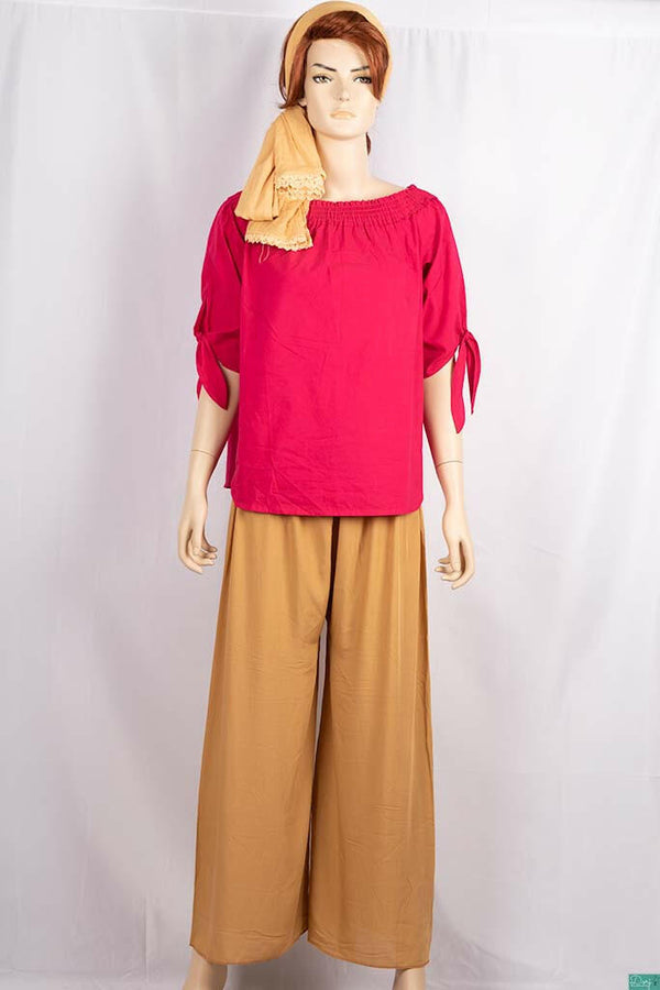 Ladies frilled neck design stylish 3/4 sleeve casual fit rose pink tops