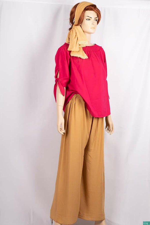 Ladies frilled neck design stylish 3/4 sleeve casual fit tops