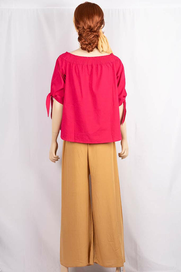 Ladies frilled neck design stylish 3/4 sleeve casual fit tops