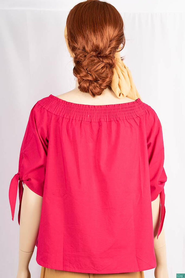Ladies frilled neck design stylish 3/4 sleeve casual fit tops
