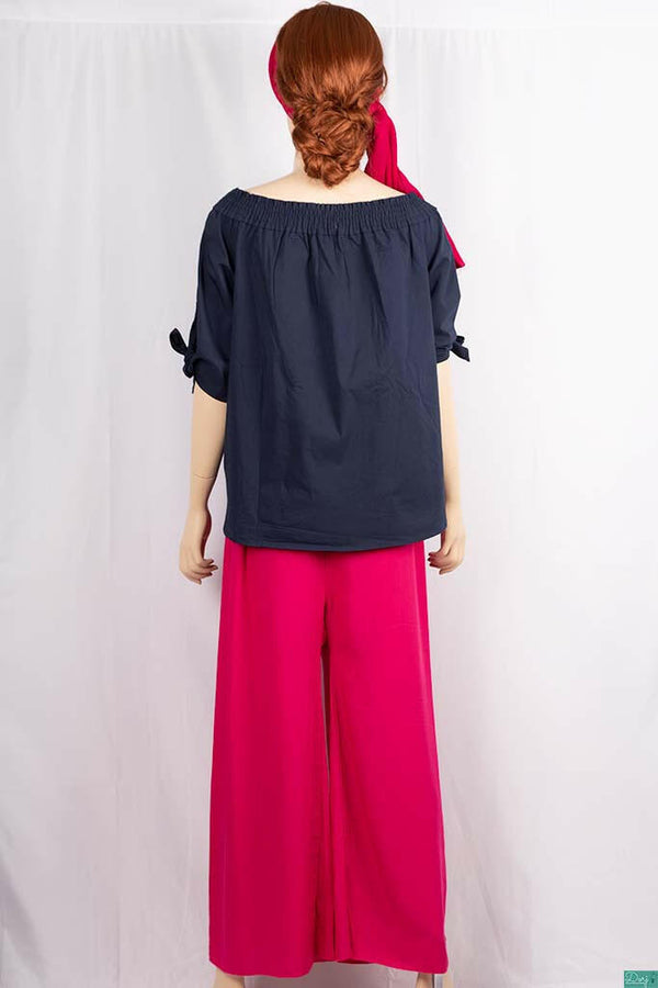Ladies frilled neck design stylish 3/4 sleeve casual fit tops