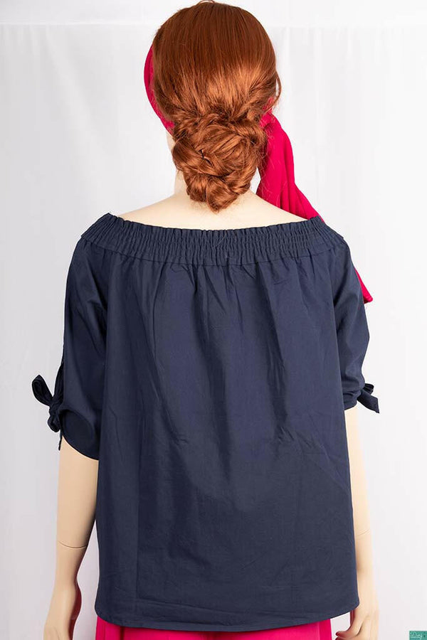 Ladies frilled neck design stylish 3/4 sleeve casual fit tops