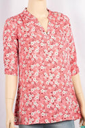 Ladies 3/4 slight smock sleeve casual fit round collar with v placket neck floral tops