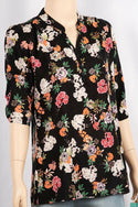 Ladies 3/4 slight smock sleeve casual fit round collar with v placket neck floral tops