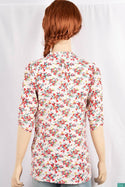 Ladies 3/4 slight smock sleeve casual fit round collar with v placket neck floral tops