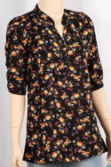 Ladies 3/4 slight smock sleeve casual fit round collar with v placket neck floral tops