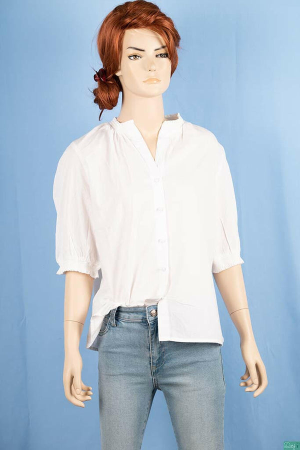 Ladies frilly half sleeve loose fit tops with frilly neck