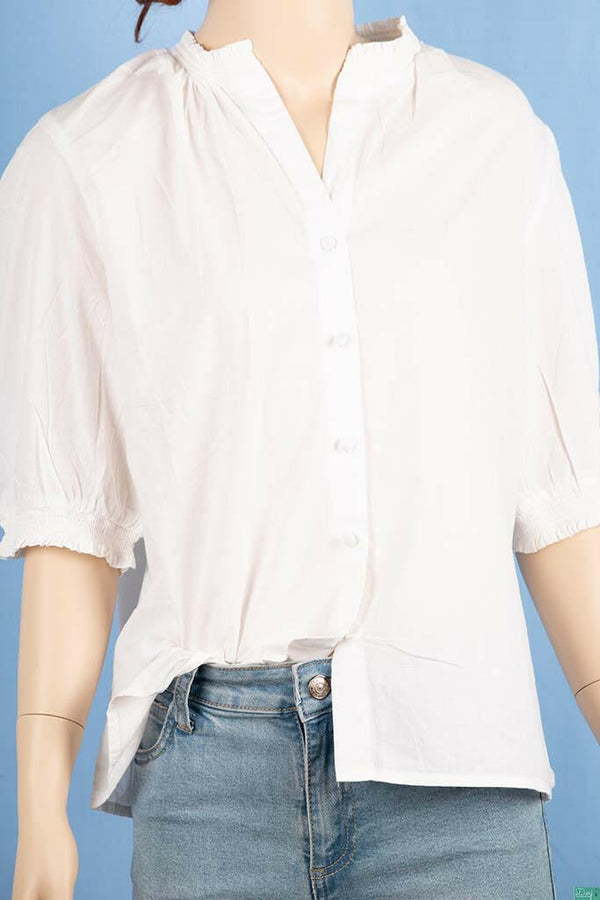 Ladies frilly half sleeve loose fit tops with frilly neck