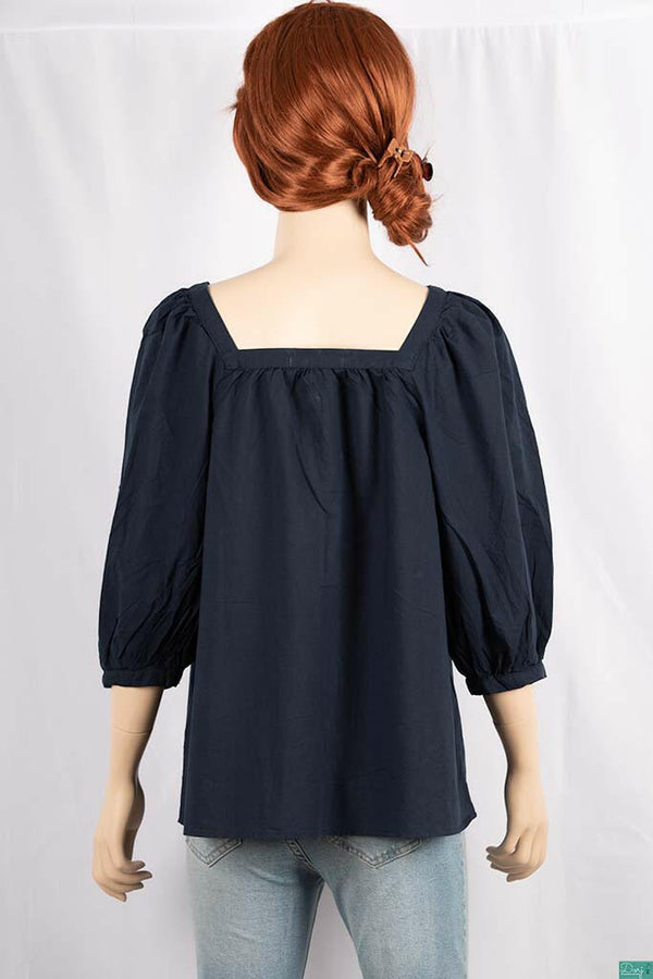 Ladies baggy 3/4 sleeve loose fit tops with square neck
