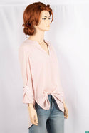Ladies full sleeve loose fit round collar with v placket neck tops