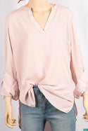 Ladies full sleeve loose fit round collar with v placket neck tops