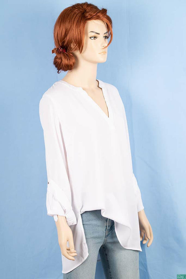 Ladies full sleeve loose fit round collar with v placket neck tops