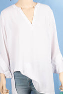 Ladies full sleeve loose fit round collar with v placket neck tops