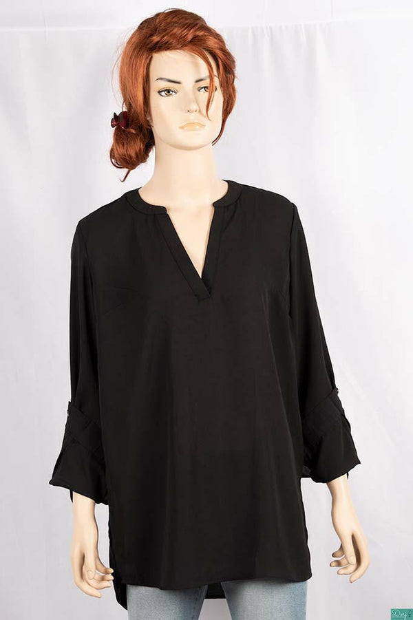 Ladies full sleeve loose fit round collar with v placket neck tops