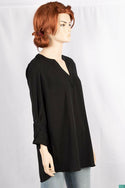 Ladies full sleeve loose fit round collar with v placket neck tops