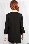 Ladies full sleeve loose fit round collar with v placket neck tops