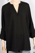 Ladies full sleeve loose fit round collar with v placket neck tops