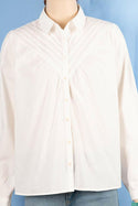 Ladies full sleeve casual fit collar shirt with pleated designed chest.
