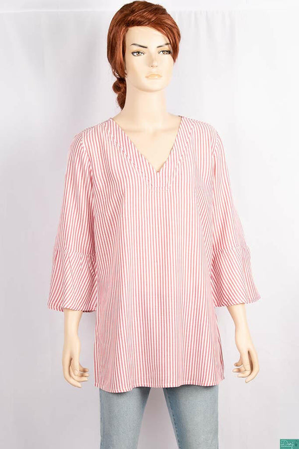 Ladies fancy 3/4 Patel sleeve casual fit V neck long tops