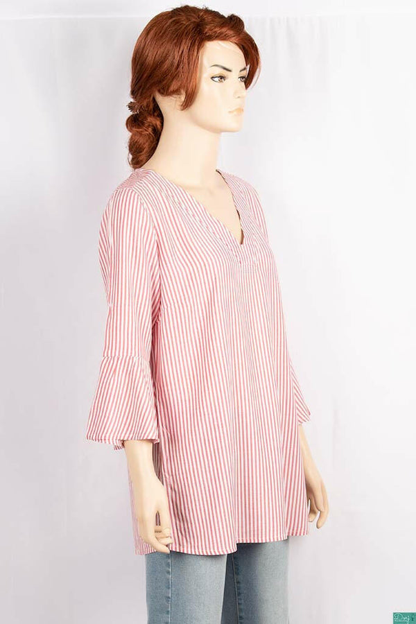 Ladies fancy 3/4 Patel sleeve casual fit V neck long tops