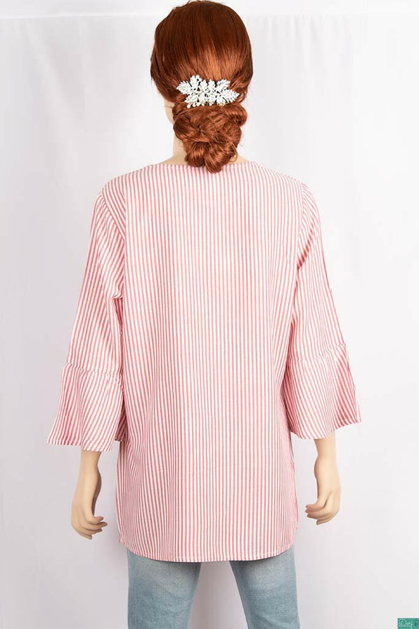 Ladies fancy 3/4 Patel sleeve casual fit V neck long tops