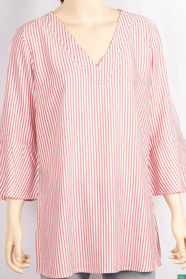 Ladies fancy 3/4 Patel sleeve casual fit V neck long tops