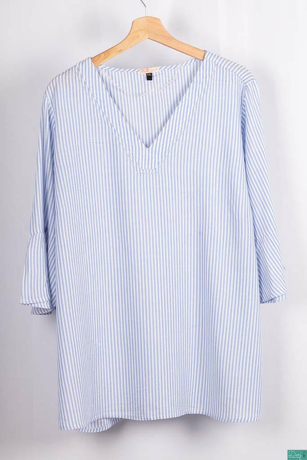 Ladies fancy 3/4 Patel sleeve casual fit V neck long tops